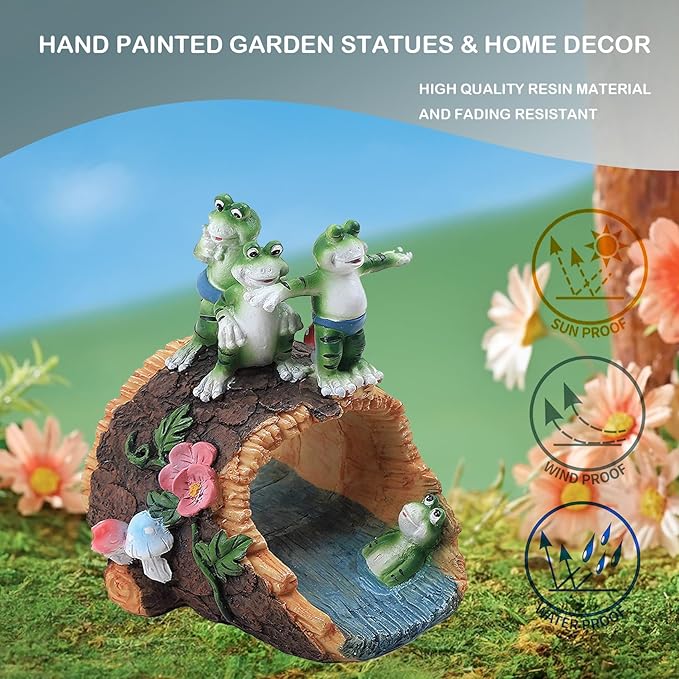 Elenon Playful Frog Decorative Gutter Downspout Extension Statue, Animal Gutter Guardian Rain Downspout Extender, Garden Splash Block Outdoor Sculpture for 3" × 4" Down Spouts Decor