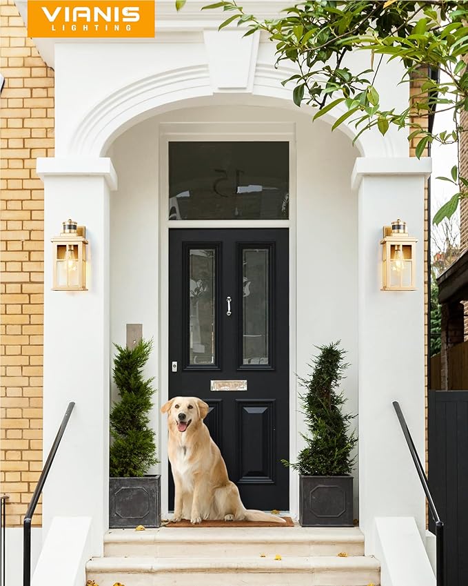 Gold Motion Sensor Outdoor Lights, Waterproof Exterior Lighting Fixtures, Aluminum Modern Outdoor Wall Lights Exterior, Transparent Glass Outdoor Porch Lights for House, Garden, Yard, E26 Base