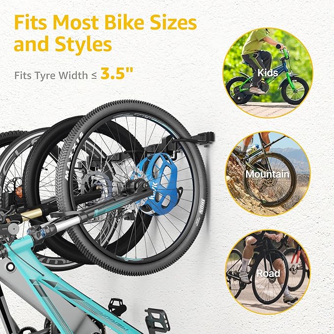 monTEK Enhanced Bike Storage Rack, Adjustable 4-Bike and 2-Helmet Hangers for Indoor Bike Storage, Customizable for Various Bike Sizes, Heavy-Duty Steel Bike Wall Mount, Max Load 265lbs, 48-in