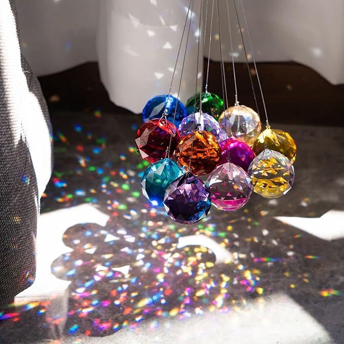 Crystalsuncatcher 30mm Vintage Feng Shui Faceted Decorating Crystal Ball Prism Pendant Suncatcher Multi-Color Hanging Pendant Suncatcher 12pcs