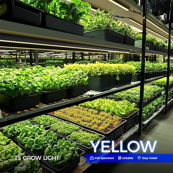 Barrina T5 Grow Lights for Indoor Plants, 4FT 160W (8 X 20W) Plant Grow Lights Indoor with Magnetic Bar, Linkable Plant Growing Lamps with Black Cover, Plug and Play, Yellow, 8 Packs