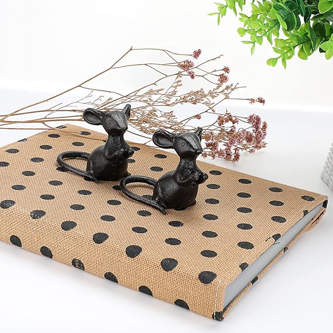 OwnMy 2 Cast Iron Cute Mouse Figurine Sculpture Black Mice Statues Carved Desktop Ornaments Figurines, Decorative Creative Animal Figurine Indoor Outdoor Statues for Garden Patio Yard Home Decoration