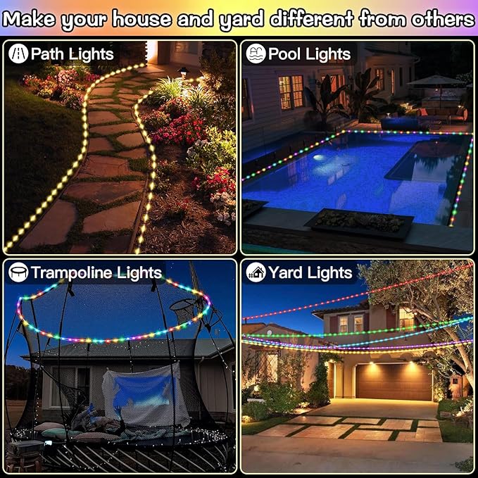 LitHome 18 Colors 50FT Solar Outdoor String Lights Waterproof,Color Changing 150 LED Rope Lights, Remote Controlled Fairy String Tube Lights for Outside Fence Trampoline Yard Christmas Decor