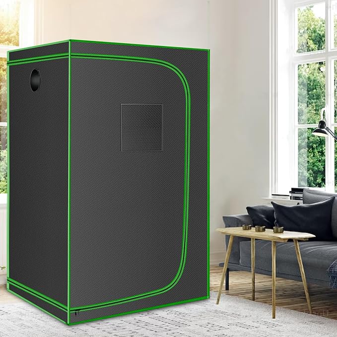 MELONFARM 4x4 Grow Tent, 48"x48"x80'' High Reflective 600D Diamond Mylar Canvas with Observation Window and Floor Tray for Hydroponic Indoor Plant Growing