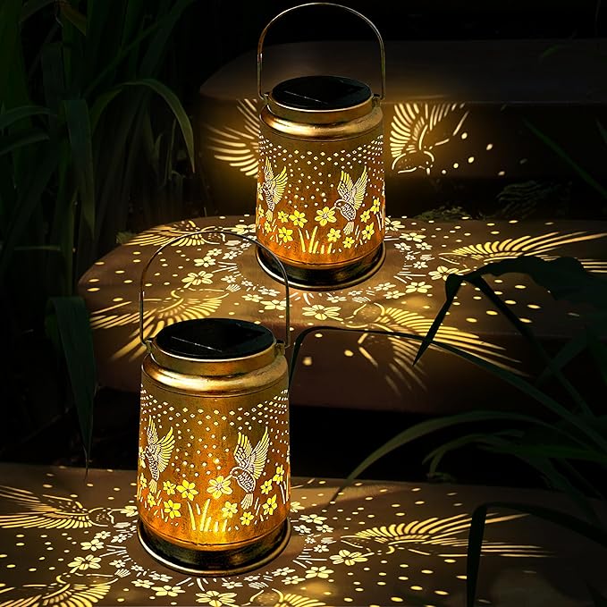 KY&BOSAM Solar Lanterns Outdoor Waterproof Hummingbird Garden Decor Birthday Gifts for Women Mom Grandma Hanging Solar Lights Outdoor Metal LED Lantern Outside for Yard Patio Backyard Porch Pathway