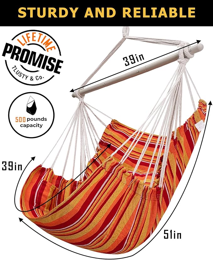 ADVOKAIR Hammock Chair Swing (500 lbs Max) - Hanging Hammock Chair Rope Swing Indoor for Bedroom, Outdoor, Patio, Bedroom, Porch, Deck - Sturdy Steel Bar with Anti-Slip Safety Rings