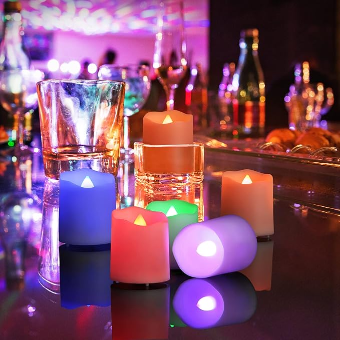 Flameless Tea Lights USB Recgargeable Candles, 12 Pack teaLights Candle Color Changing Flickering for Halloween, Garden, Home, Christmas Decorations