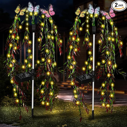 Outdoor Solar Lights for Yard Decorative, 69LED Tree Swaying Solar Garden Lights Outside Waterproof, Flower Solar Power Fairy Light Butterfly Decor for Patio Lawn Landscape Decorations