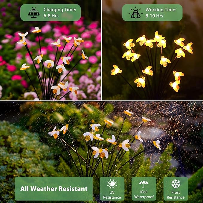 Nacome Solar Garden Lights for Outside – Landscape Decor,Yard Patio Decoration, Waterproof Swaying Bumble Bee(2Pack), Mom Gifts for Women