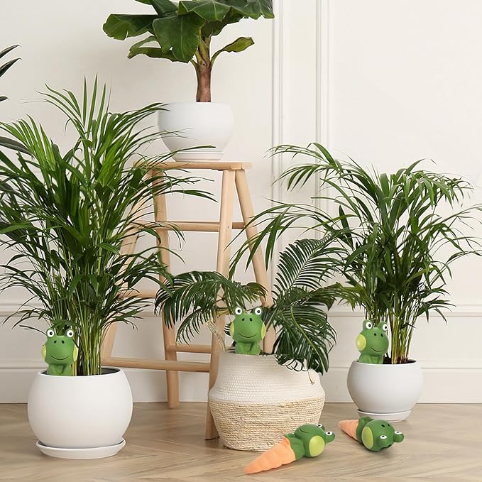 DEAYOU 4 Pack Terracotta Self Watering Spikes, Frog Shaped Plant Watering Stakes, Slow Release Automatic Watering Device Garden Waterer for Indoor and Outdoor Plants, Vacation Plants