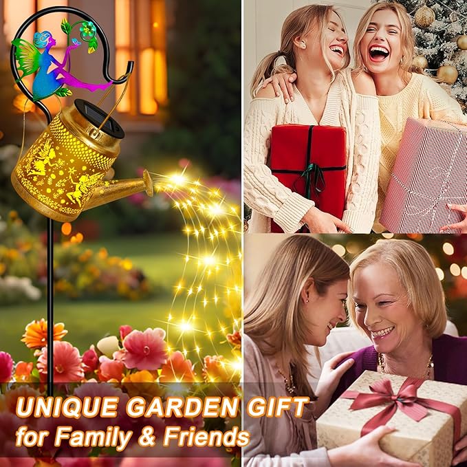 Solar Watering Can Lights Outdoor Garden Decor, Large Fairy Hanging Lantern with Shepherd Hook, Waterproof Garden Lights for Outdoor Landscape Pathway Yard, Garden Gift for Mom Grandma