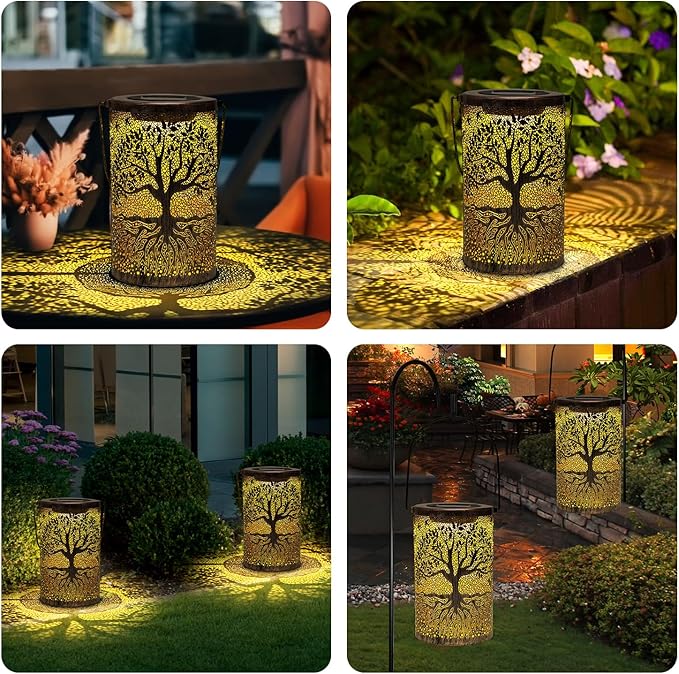 Solar Lanterns Outdoor Waterproof,Hanging Solar Tree of Life Lights Garden Decor,Gardening Birthday Gifts for Women Mom Grandma,Metal Hollowed-Out Lanterns for Yard,Patio,Backyard,Porch