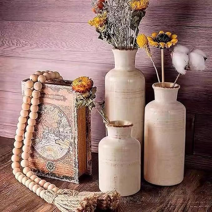 Ceramic Vase Set of 3,Modern Small Vase for Flowers,Rustic Vintage Ceramic Flower Vases for Home Decor,Decorative Vases for Table Centerpiece,Bookshelf,Fireplace and Entryway