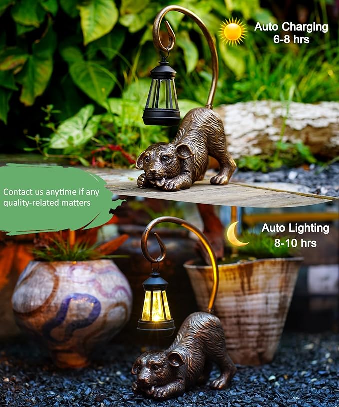 Solar Dog Garden Statue for Outdoor: Outside Sculptures Decor for Art Patio Balcony Yard Lawn – Unique Birthday Gift for Women Mom Grandma