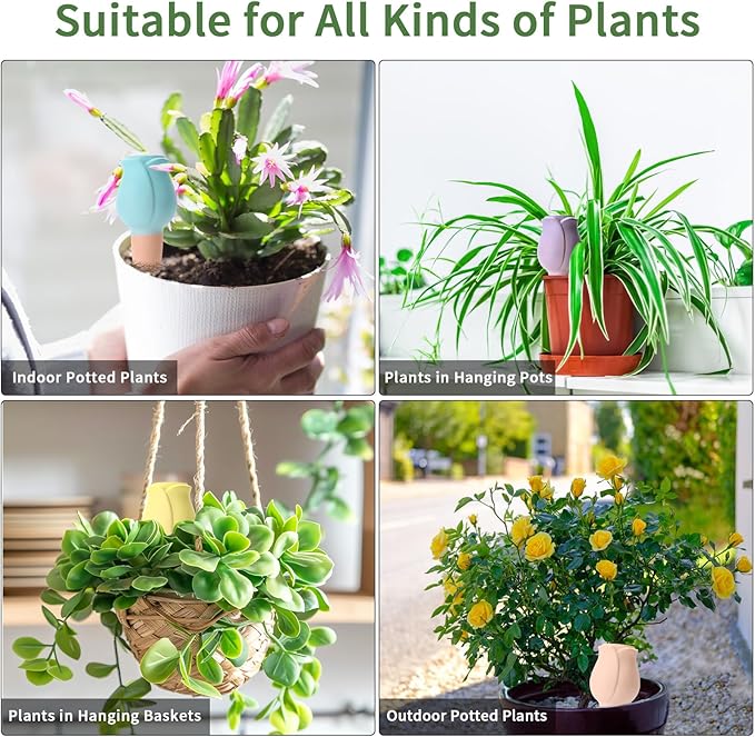 WILDKEN Terracotta Watering Spikes, 4 Pack Tulip Shaped Plant Watering Globes Vacation Self-Watering Planters Devices for Indoor and Outdoor Plants