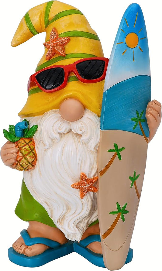 Mood Lab Garden Gnome - Surfer Gnome Figurine - 9.1 Inch Tall Funny Lawn Statue - for Outdoor & House Decor