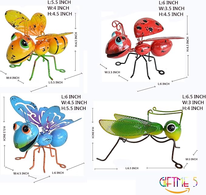 GIFTME 5 Metal Garden Sculptures Statues Yard Art Decoration,Set of 4 Garden Decor Perfect Hanging The Tree, Porch,Backyard or Patio Wall Decor