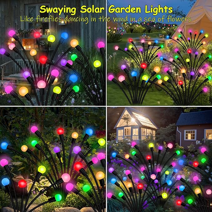 Kohlrabi Solar Garden Lights Outdoor, 4 Pack 40 LED Solar Firefly Lights Waterproof, Sway by Wind, Solar Swaying Light for Yard Patio Backyard Garden Planter Flower Bed Pathway Outdoor Decoration