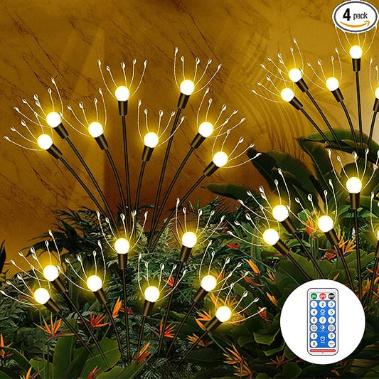 Solar Garden Lights, [Innovative 2024 Design] Big Solar Panel with 4 Pack 256 LEDs Solar Firefly Swaying Lights, Solar Lights Outdoor Waterproof for Yard for Patio Pathway Landscape Decorative