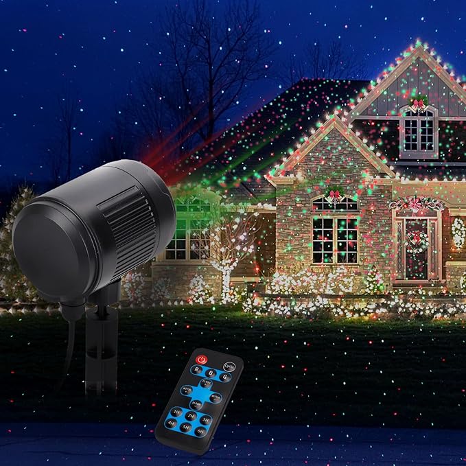 Christmas Projector Lights Outdoor, Motion Laser Star Shower, Bliss Lights with Remote Control, Waterproof, Firefly Decor for Tree Yard Garden Home, Red Green Holiday Party Landscape Decoration (RG)