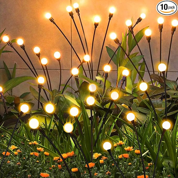 Solar Garden Lights Outdoor, 10 Pack 60 LED Solar Firefly Lights, Swaying Waterproof Garden Decor for Yard Patio Pathway Lawn Gardening Gifts