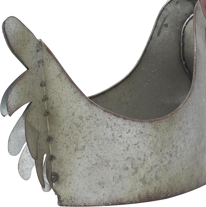 Deco 79 Metal Rooster Indoor Outdoor Planter Large Planter Pot, Planter 12" x 8" x 16", Gray