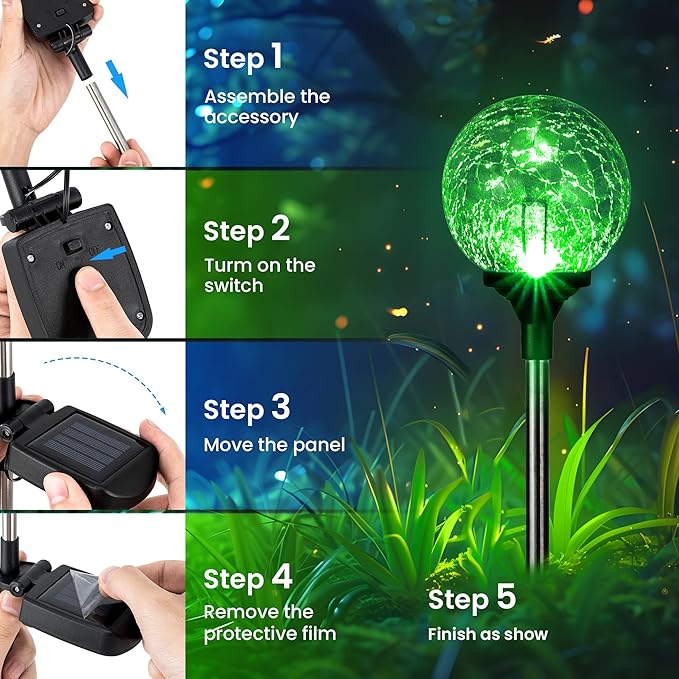GIGALUMI Solar Garden Lights 3 Pack, Solar Powered Outdoor Lighting Multi-Colored Changing Garden Globes Waterproof Cracked Glass Ball with LED Lights Decor for Yard Patio Porch Balcony Landscape