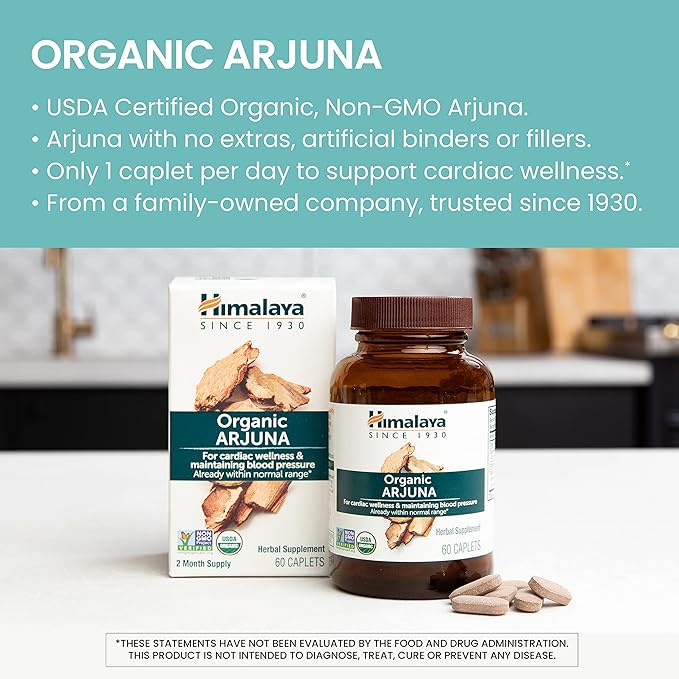 Himalaya Organic Arjuna Herbal Supplement, Cardiovascular 700 mg, 60 Plant-Based 60 Day