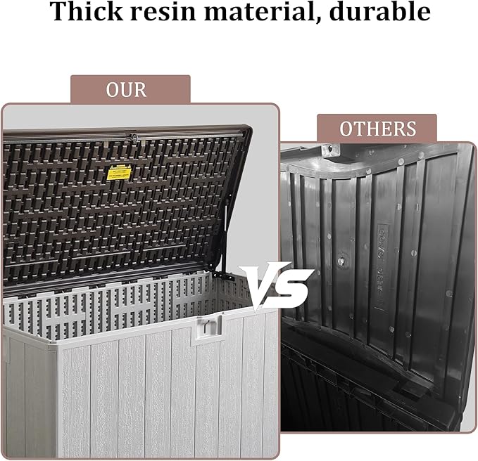 110 Gallon Pro Outdoor Storage Box, Waterproof Resin Deck Box for Patio, Pool, and Garden, Lockable Bin for Cushions, Tools, and Accessories, UV-Resistant, Grayish Brown