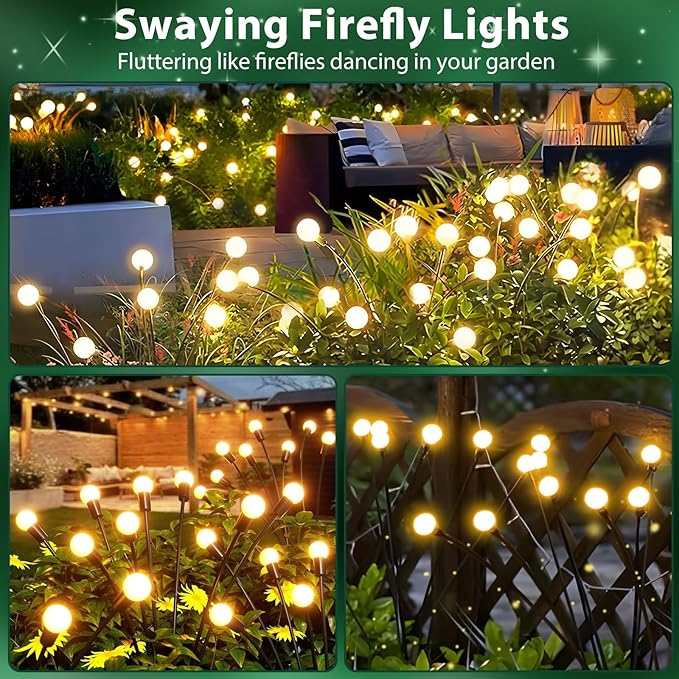 8-Pack Solar Garden Lights, 64 LED Solar Lights Outdoor for Garden Decor, Waterproof Firefly Light Outdoor (Sway by Wind), Swaying Light for Outside Yard Pathway Landscape Decorations (Warm White)