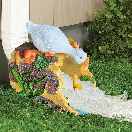 Elenon Goose Decorative Gutter Downspout Extension Statue, Duck Gutter Guardian Rain Downspout Extender, Garden Splash Block Outdoor Sculpture for 3" × 4" Down Spouts Decor