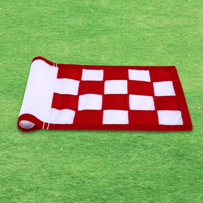 Nylon Golf Putting Green Flags - Solid & Checkered, Indoor/Outdoor, 8.7"x6" (White-Red)