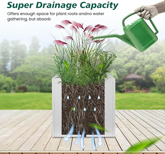 White Steel Planter Square Outdoor Planters Galvanized Steel Planter Box Indoor Metal Large Planters Cube Heavy Duty Flower Pot 26 Inch Modern Commercial Residential for Trees Patio Deck Yard Garden