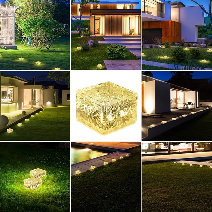 Solar Brick Lights - Outdoor Waterproof Patio Decor, 2.8 * 2.8in Garden Lights for Outside 4 Packs, Patio, Yard, Walkway, Pathway