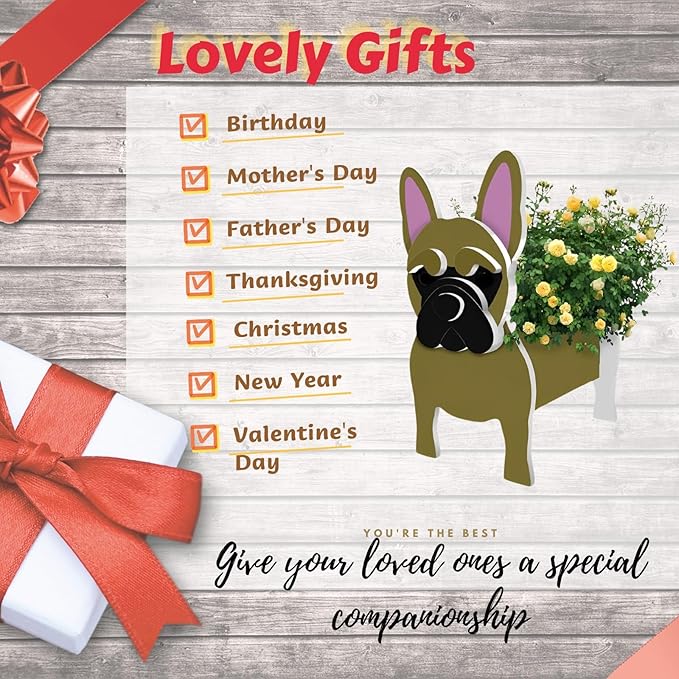 Yellow French Bulldog Planter Plant Pots,Cute Garden Dog Flower Planter,Dog Planters Birthday Gifts for Women,Office,Indoor/Outdoor Decor（9.45 * 6.3 * 13.35in）