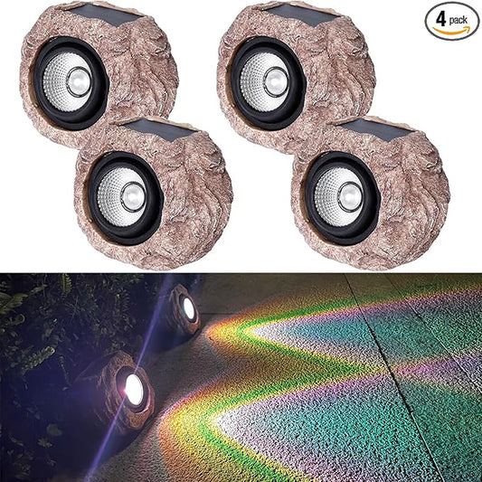 Solar Rock Lights Outdoor Waterproof, 4 Pack LED Colored Garden Landscape Light, Stone Statue Bright Solar Spot Light for Path, Yard, Patio, Lawn, Porch, Yard Decoration and Lighting