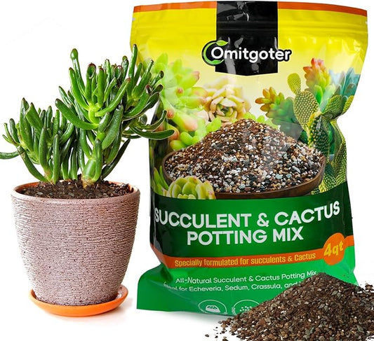 Succulent & Cactus Soil Potting Mix 2qt, Pre-Mixed Ready to Use with Fast Draining Fits for Bonsai, Terrarium and Houseplant
