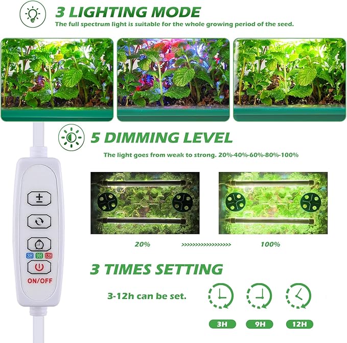 Seed Starter Kit, Seed Starter Tray with Grow Light and Heat Mat, Color Change Full Spectrum Grow Lights Seed Starting Germination Kits, 3 Timing Set Indoor Plant Grow Kit with Humidity Control