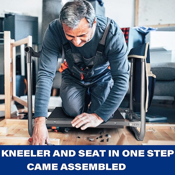 Foldable Garden Kneeler Seat Heavy Duty [Upgraded Widened Thick Kneeling Pad] Garden Stool with Large Garden Tool Bags with Pockets - Portable Garden Bench Gardening Gifts for Parents