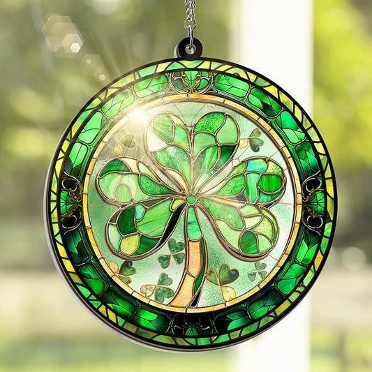 St Patricks Day Decorations - Irish Gifts for Women Men Friends Family, Shamrock Decorations, St Patricks Day Accessories - Double Layered Hanging Suncatcher 12 in