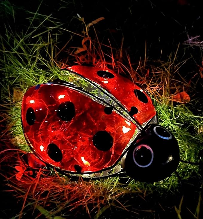 Teaeeno Ladybug Solar Lantern Pattern Light,Hanging Waterproof LED Solar Lights Outdoor Decorative,Sun-Powered Tabletop Lanterns,Metal Solar-Powered Lantern Outdoor