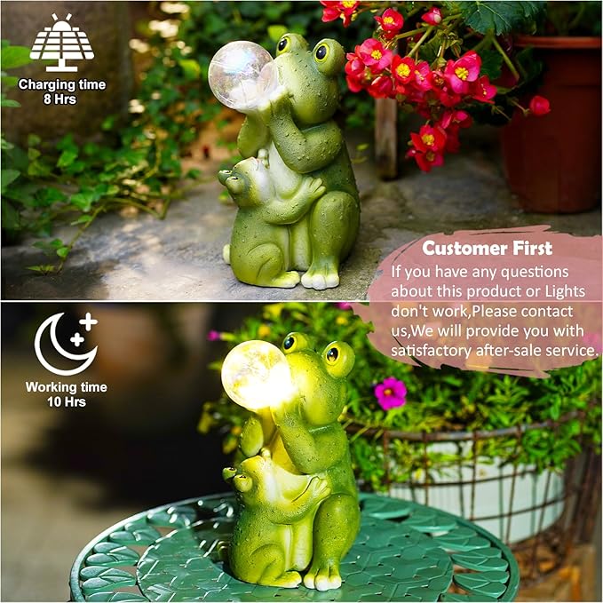 Solar Frog Outdoor Garden Statues: Outside Decor with Lights Clearance for Yard Art Lawn Ornaments Porch Patio Balcony Home House - Birthday Gifts for Grandma Mom Women