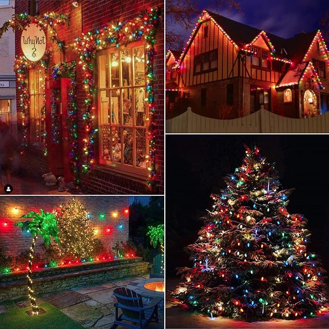 Multicolor C9 Christmas Lights Ceramic, C9 50ft Vintage Incandescent String Lights with Opaque Bulbs for Christmas Tree Patio Roofline Outdoor Indoor Holiday Xmas Decorations, 50 Bulbs with 2 Spare