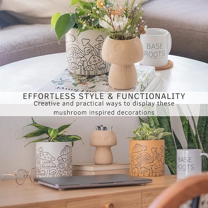 BASE ROOTS Mushroom Planter, Speckled White, Indoor/Outdoor, Holds Small Plants