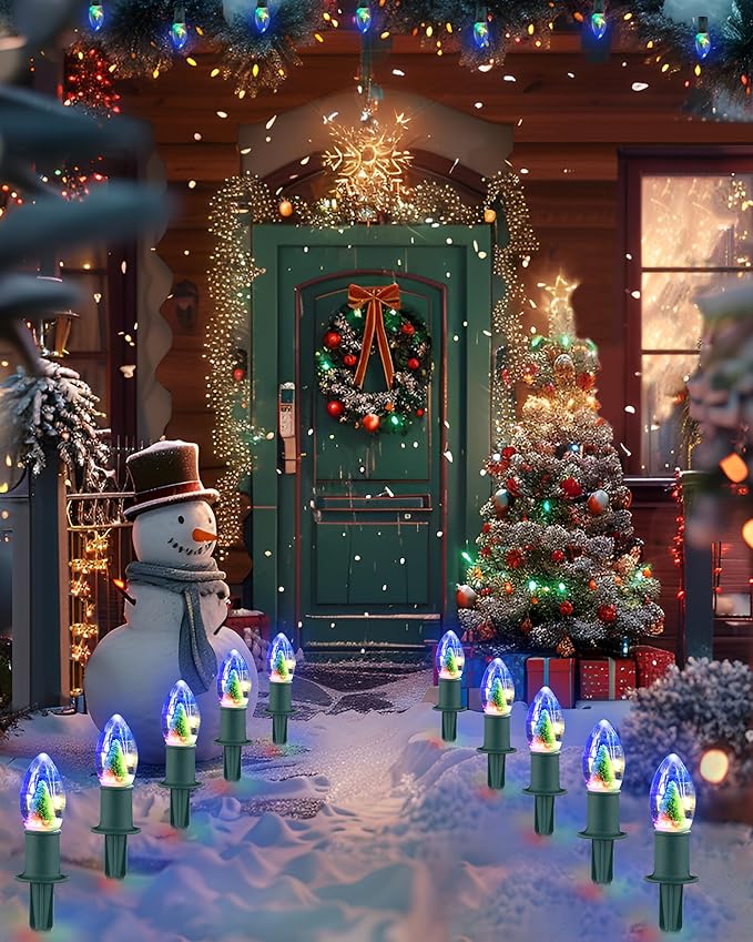 VCOKEN Christmas Pathway Lights Outdoor, 24.5FT Connectable C9 Christmas Walkway Lights with 20 LED and Stakes, Multicolored Waterproof C9 Christmas Lights Outdoor Decorations for Lawn Yard Sidewalk