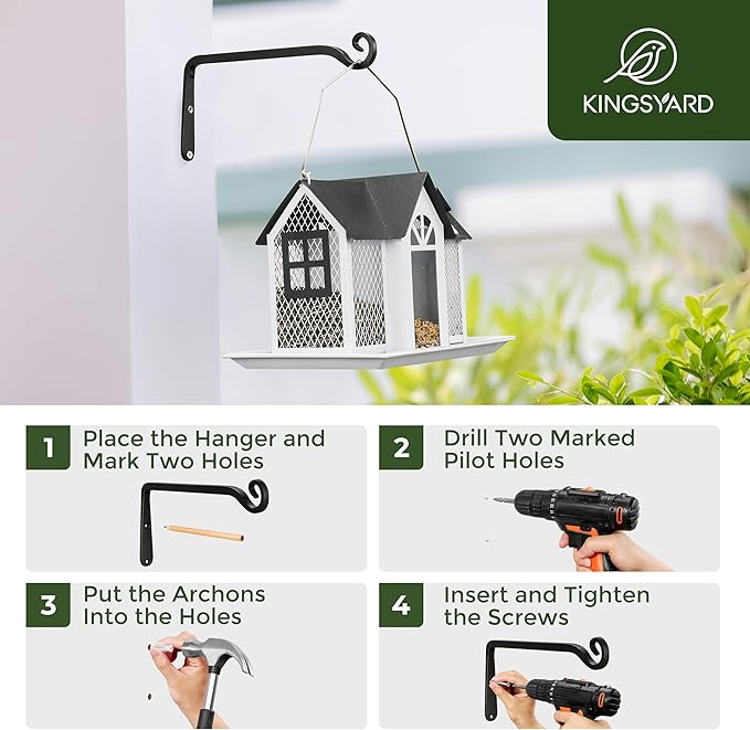 Kingsyard 2-Pack Wall Plant Hanger Outdoor - Heavy Duty Metal Hanging Bracket Hooks for Hanging Plant Bird Feeders Lanterns Wind Chimes Outdoor & Indoor, 6-Inch/Black