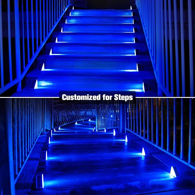 VOLISUN Solar Stair Lights 12 Pack, Solar Step Lights Outdoor Waterproof IP67, LED Outdoor Step Light,Outdoor Light Decor for Garden Stair, Deck, Front Step and Front Porch（Blue Lighting）