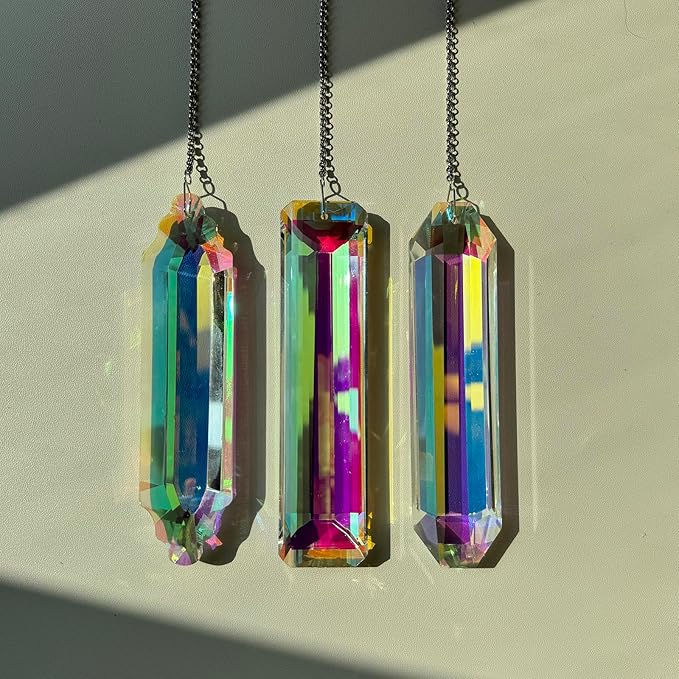 3PCS 5" Large Crystal Sun Catcher Prisms, Hanging Suncatchers with Glass Prism, Rainbow Maker for Room, Windows,Garden,Fantasy Aesthetic Home Decor. (YGBS01)