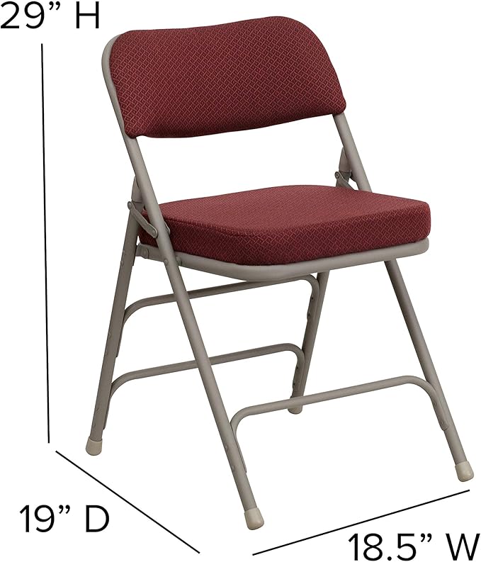 Flash Furniture 4 Pack HERCULES Series Premium Curved Triple Braced & Double Hinged Burgundy Fabric Metal Folding Chair
