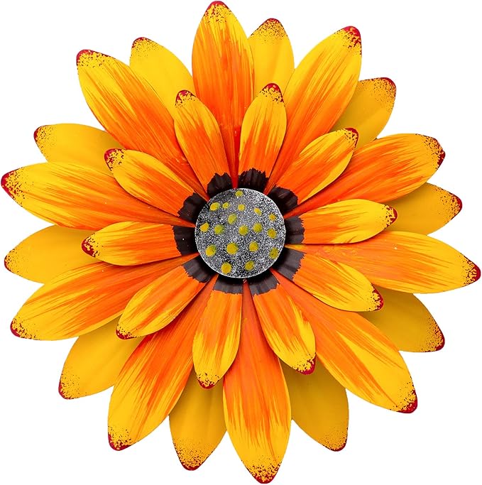 EASICUTI Sunflower Metal Flowers Wall Decor Metal Wall Art Decorations Hanging for Indoor Outdoor Home Bathroom Kitchen Dining Room Bedroom Porch Hallway Or Wall Sculptures 12 Inch